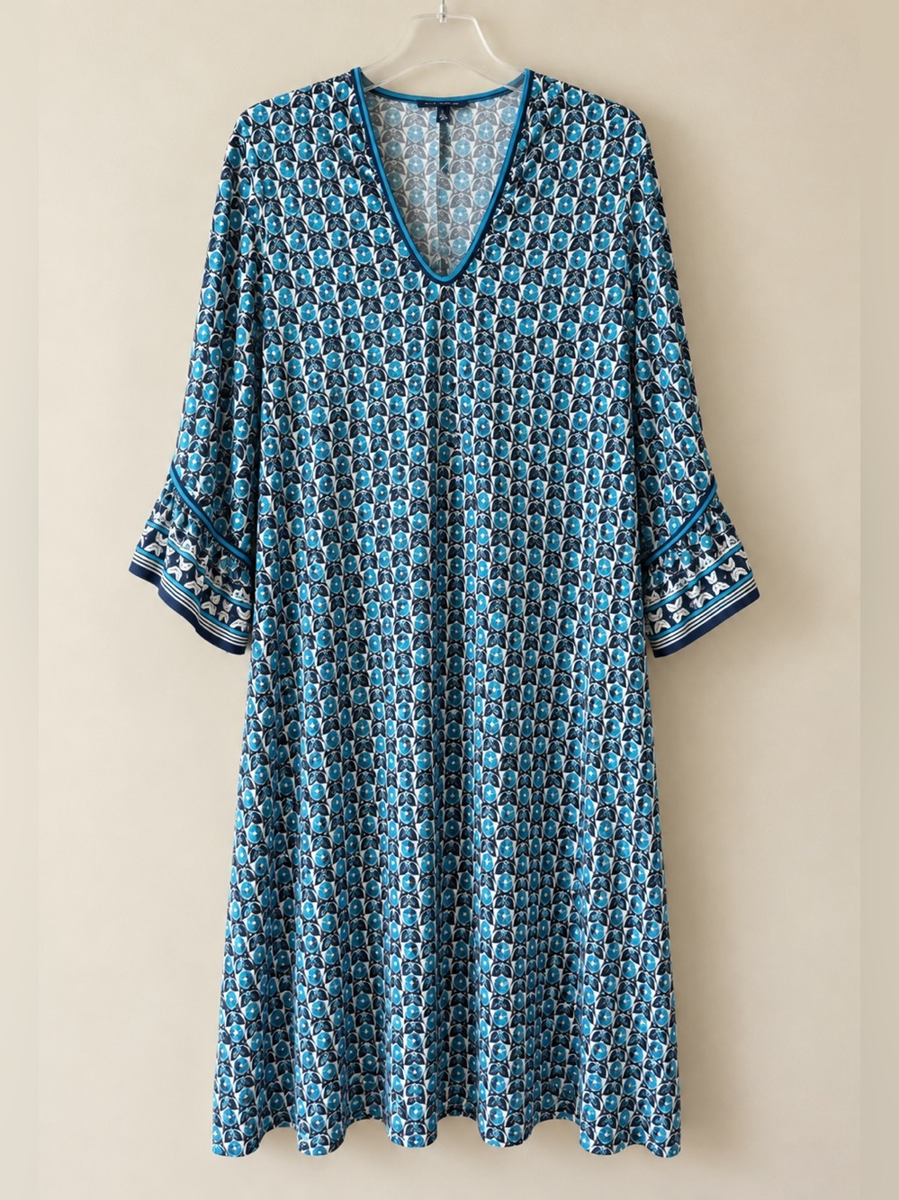 Max Edition Blue Floral Print Bell Sleeve Midi Dress Career Party NWT L #1452